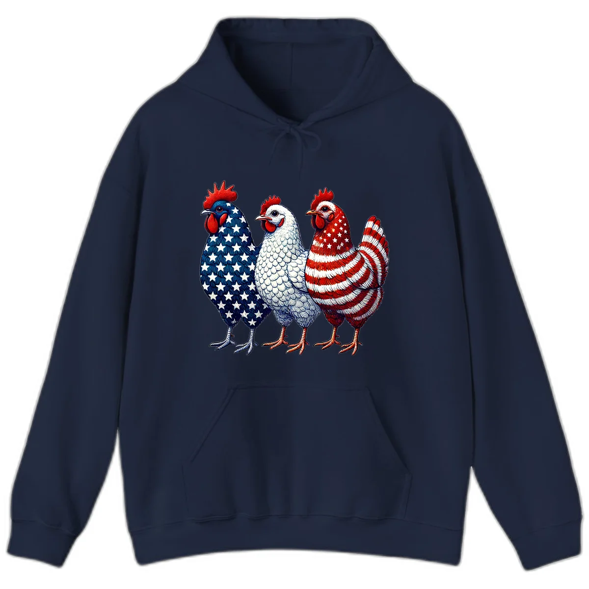 Patriotic Rooster Trio Hoodie in Navy