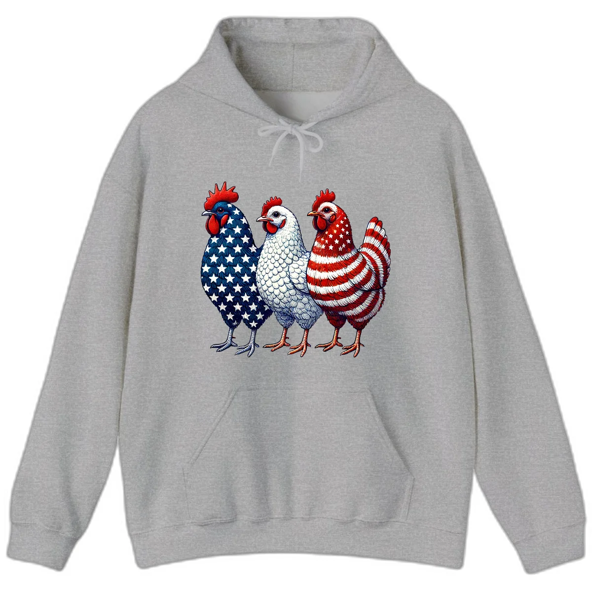 Patriotic Rooster Trio Hoodie in Sport Grey