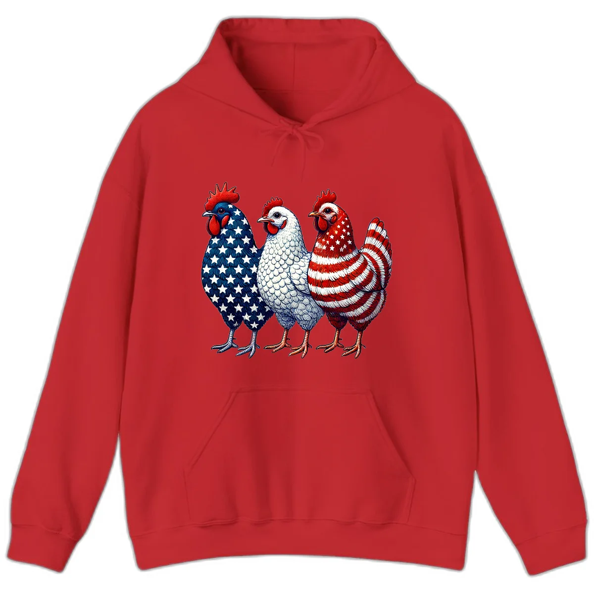 Patriotic Rooster Trio Hoodie in Red
