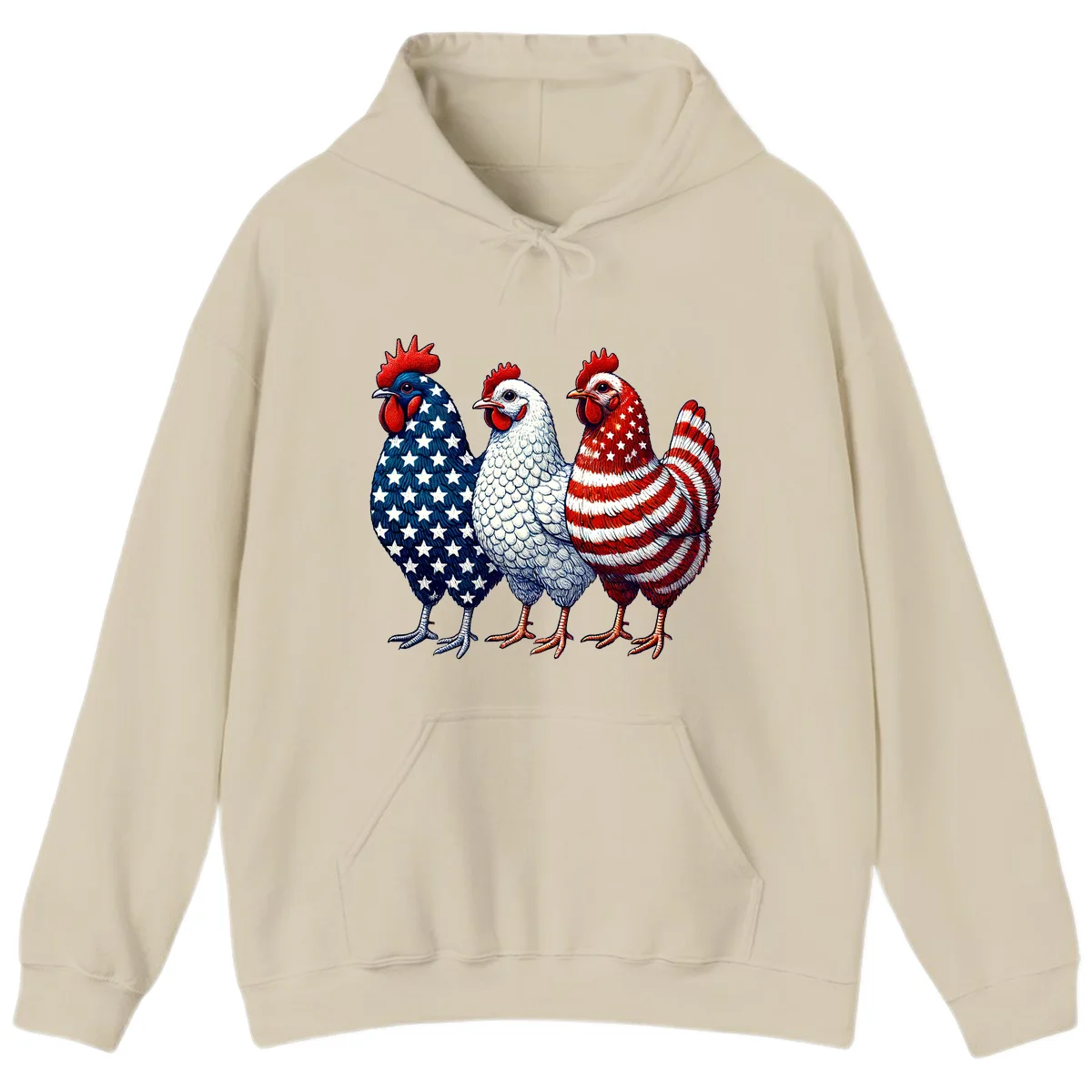Patriotic Rooster Trio Hoodie in Sand