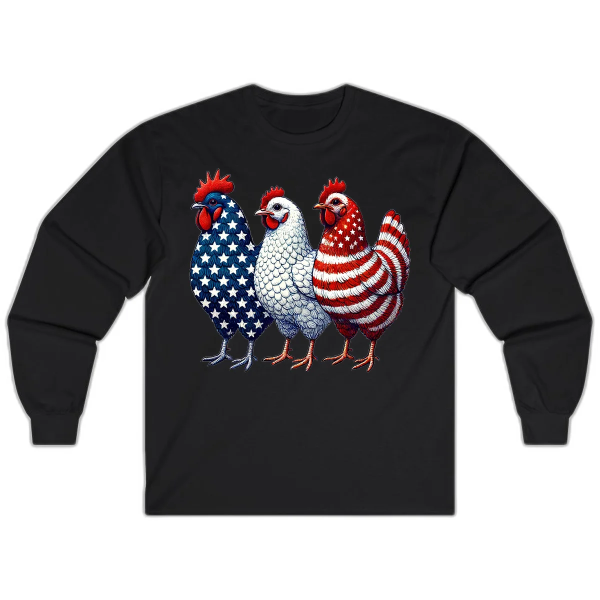 Patriotic Rooster Trio Long Sleeve in Black