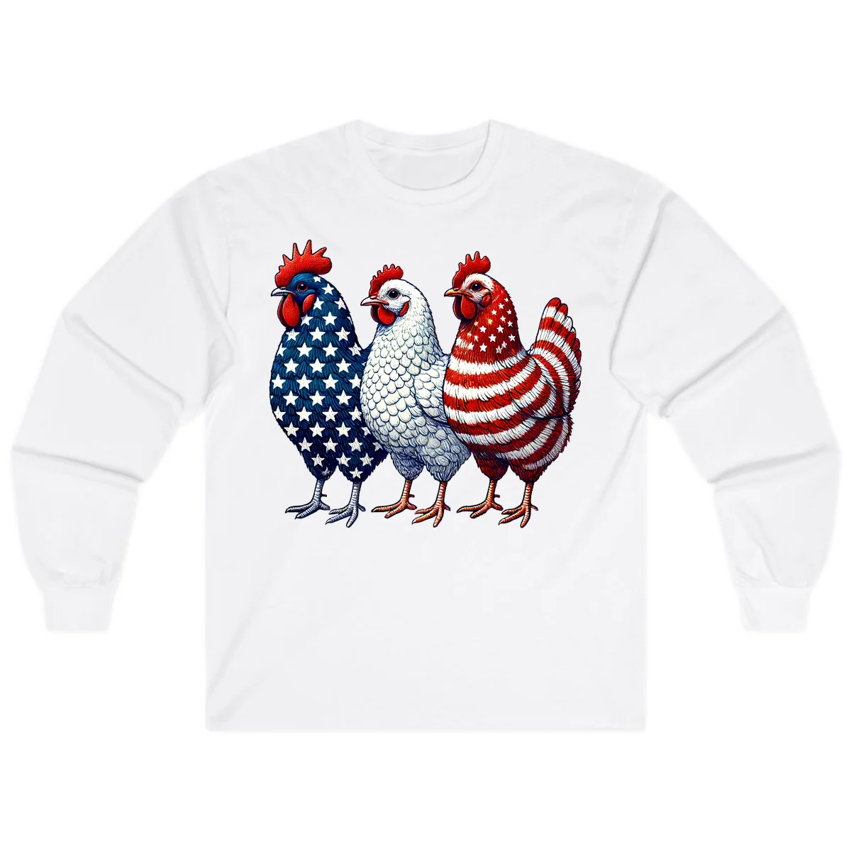 Patriotic Rooster Trio Long Sleeve in White