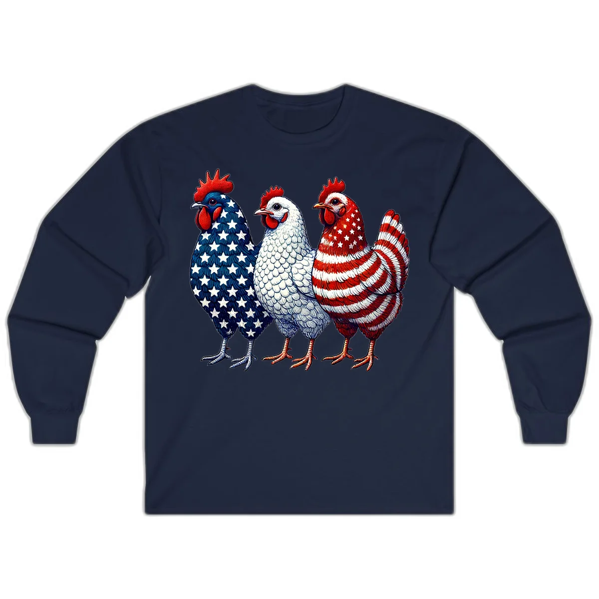 Patriotic Rooster Trio Long Sleeve in Navy