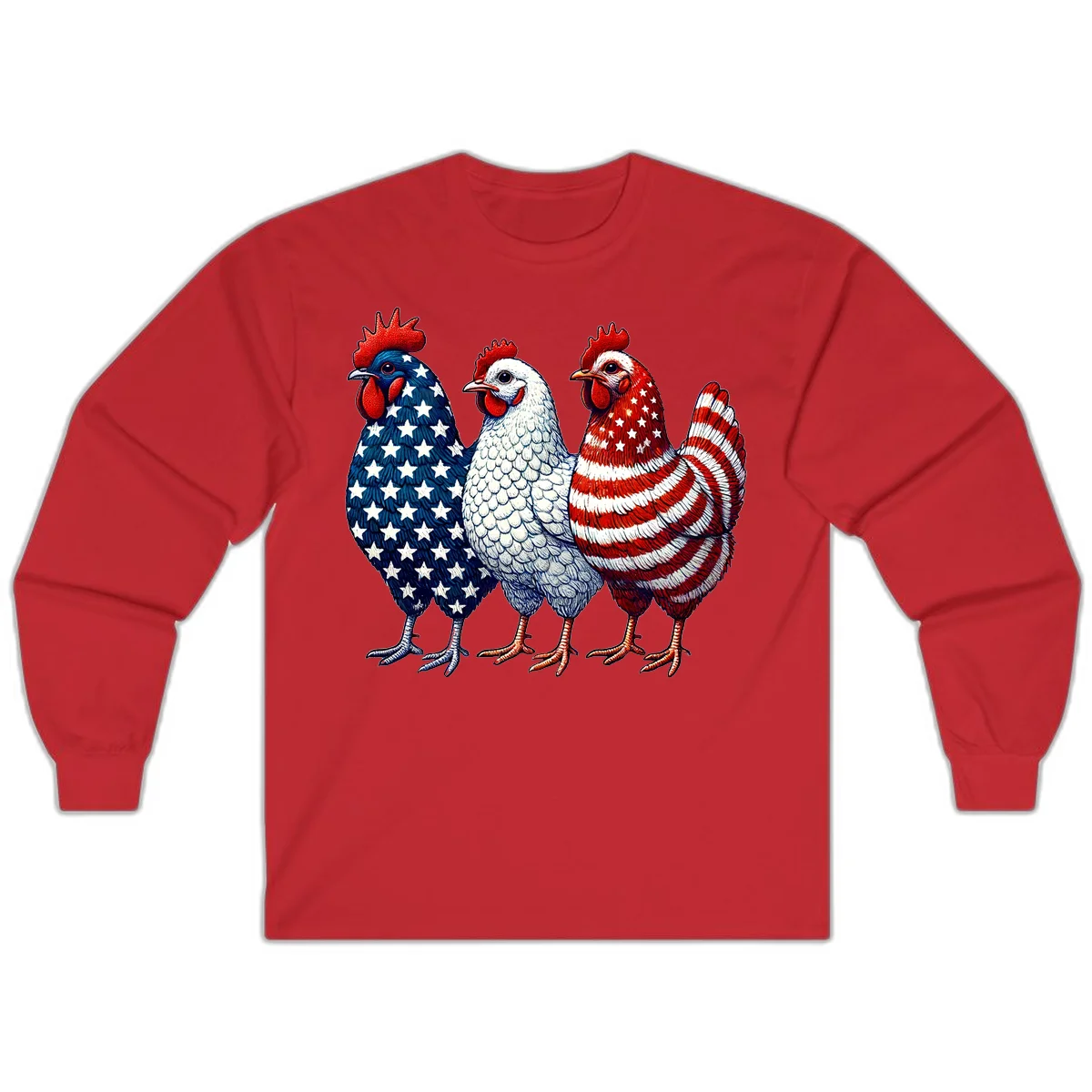Patriotic Rooster Trio Long Sleeve in Red