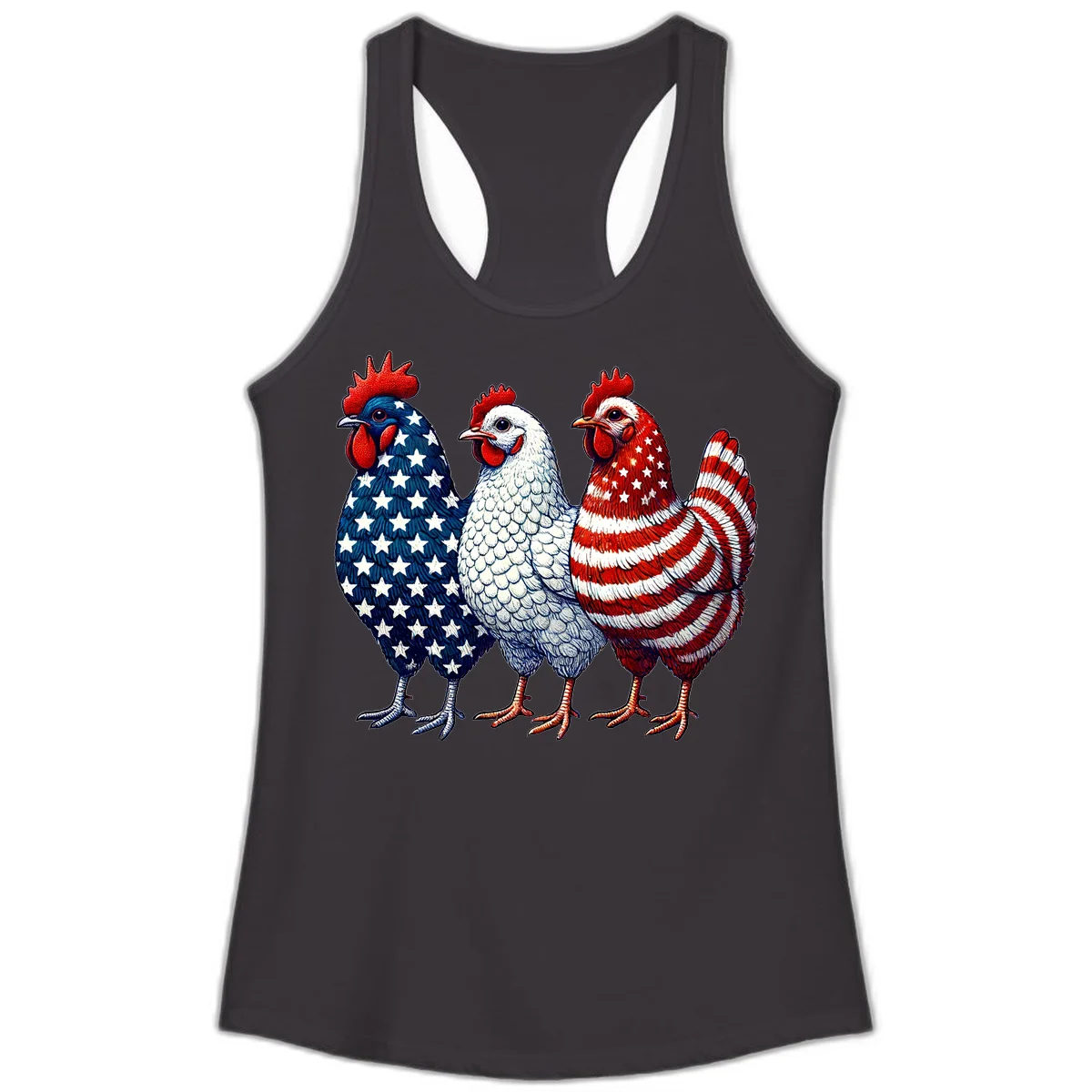 Patriotic Rooster Trio Ladies Tank in Black