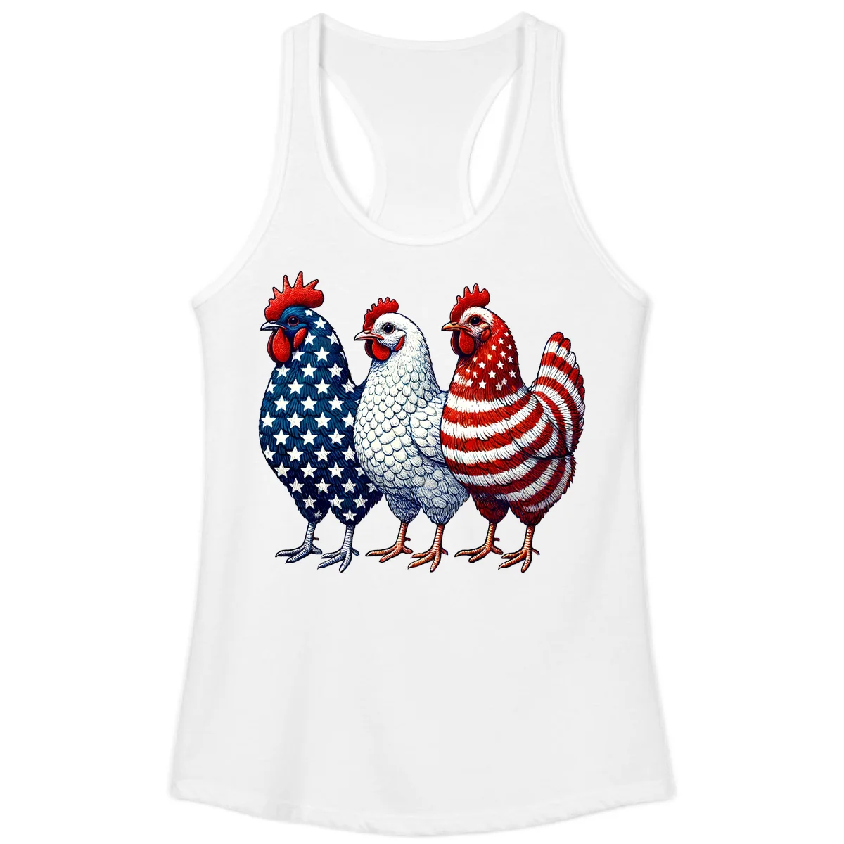 Patriotic Rooster Trio Ladies Tank in White