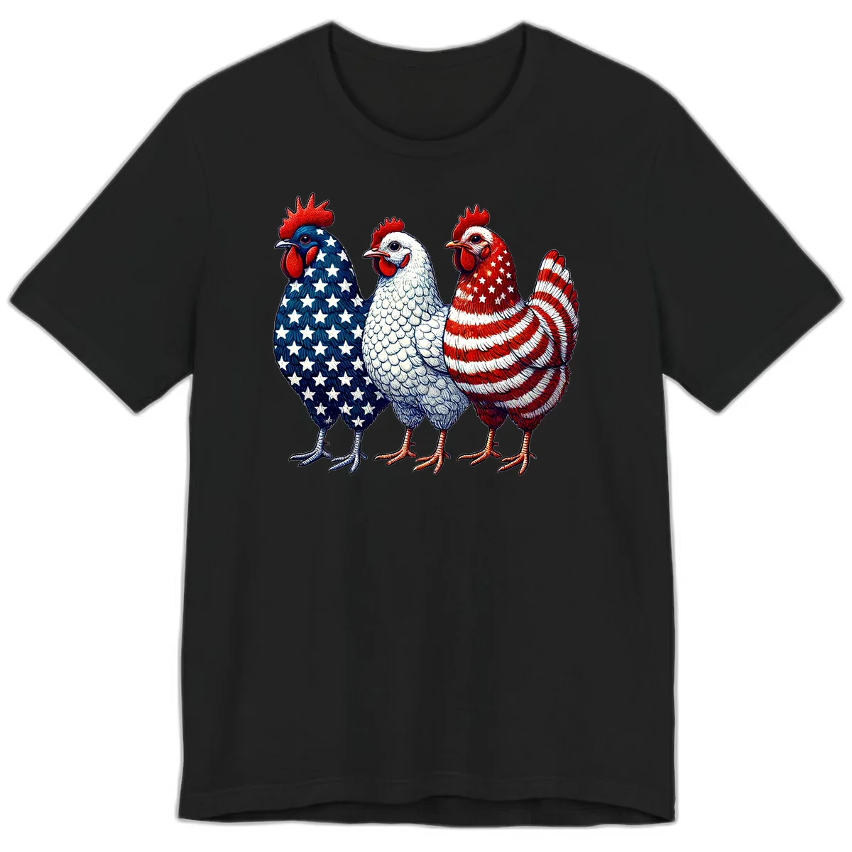 Patriotic Rooster Trio Premium T-Shirt in Black