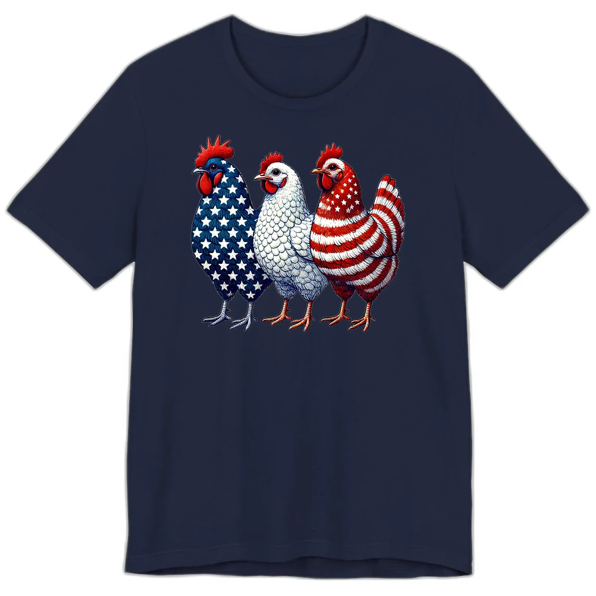 Patriotic Rooster Trio Premium T-Shirt in Navy