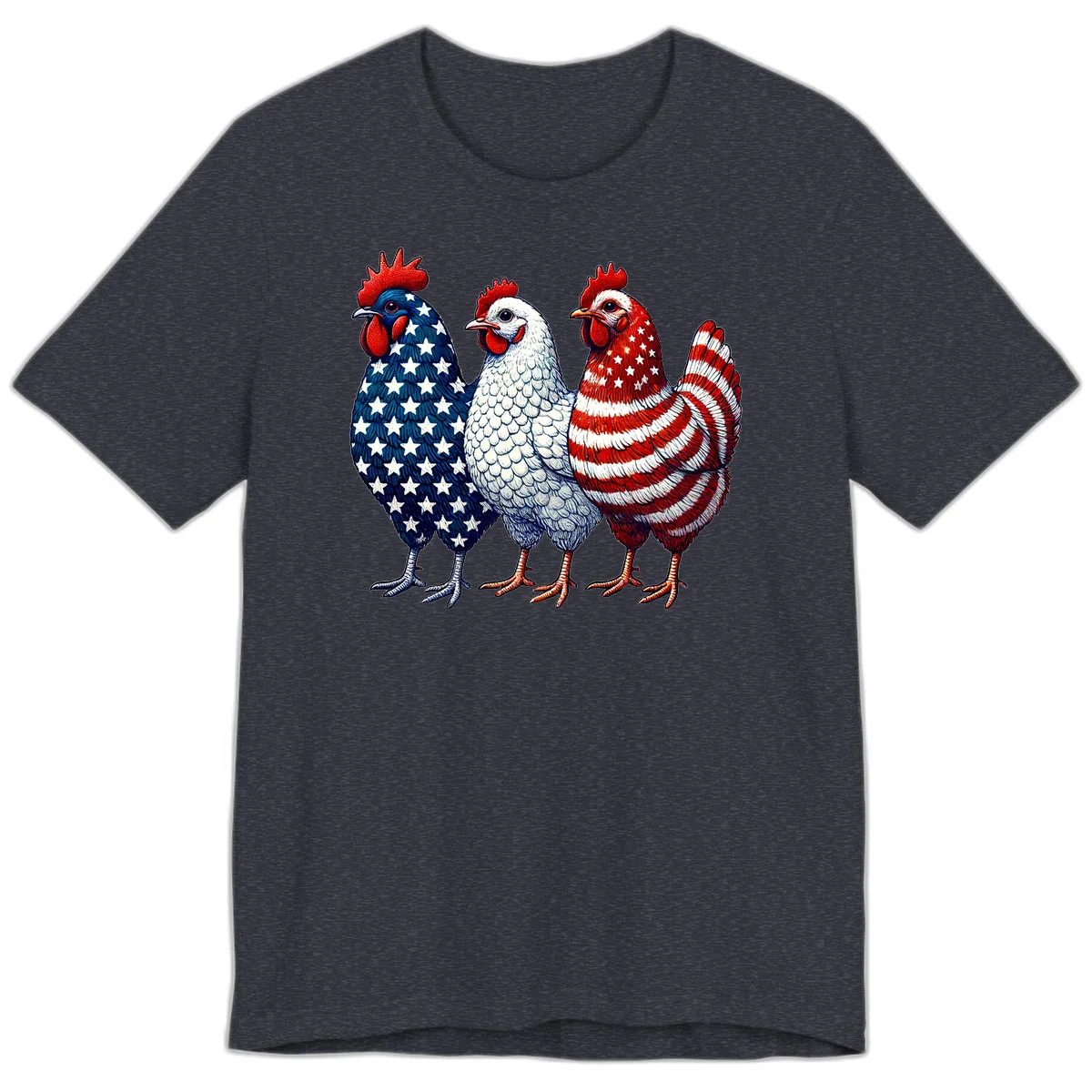 Patriotic Rooster Trio Premium T-Shirt in Heather Navy