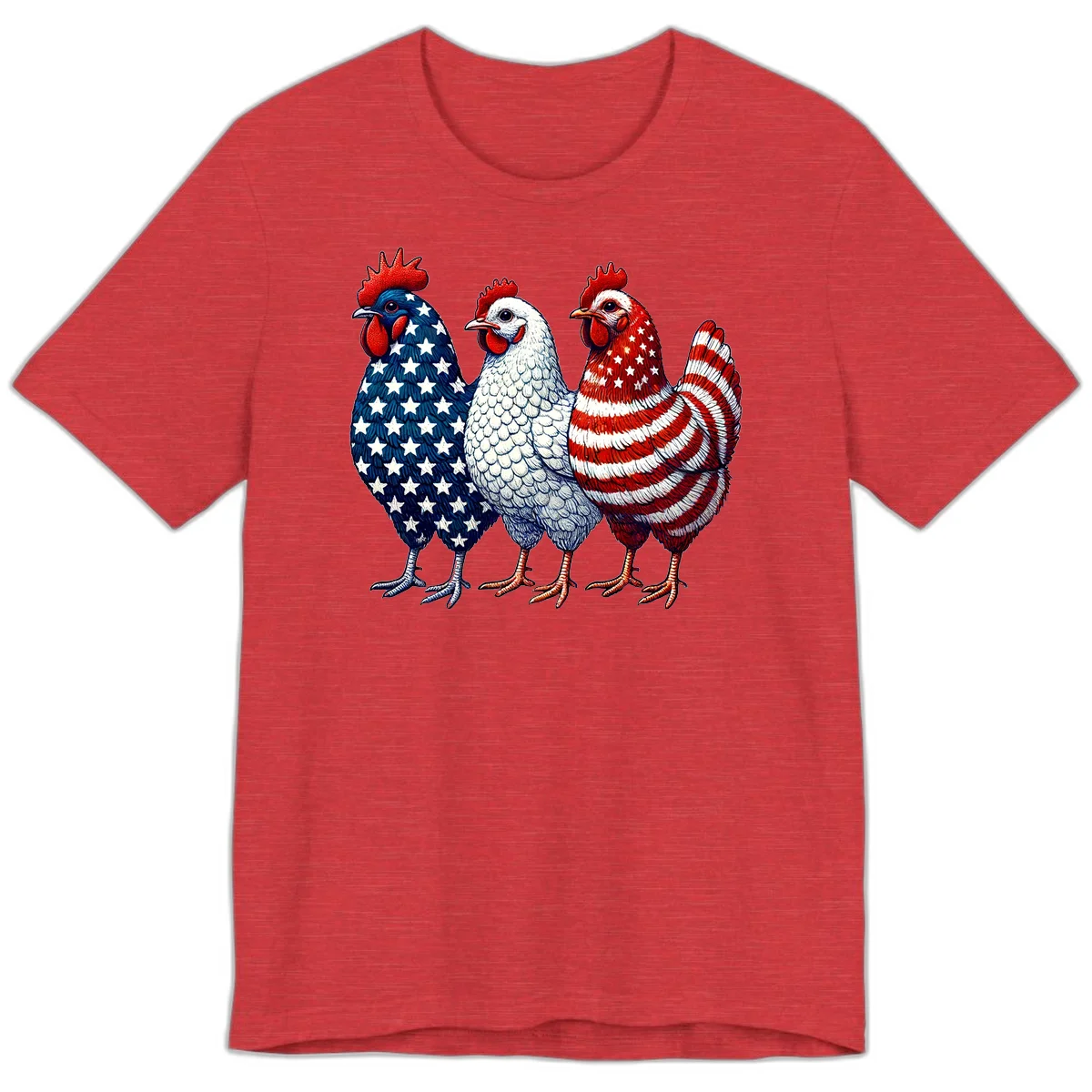 Patriotic Rooster Trio Premium T-Shirt in Heather Red