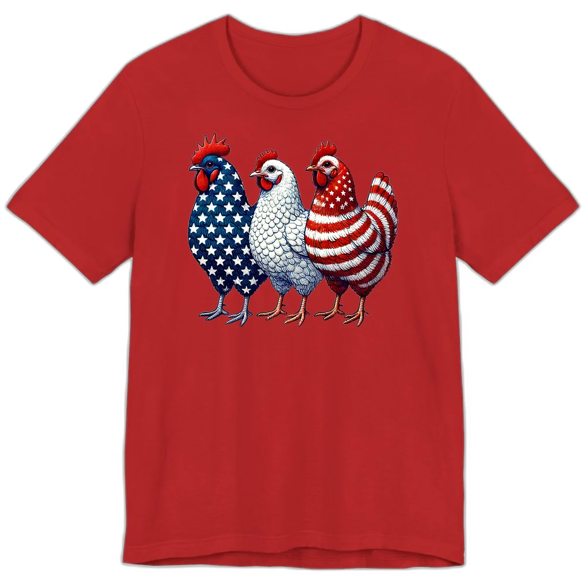 Patriotic Rooster Trio Premium T-Shirt in Red