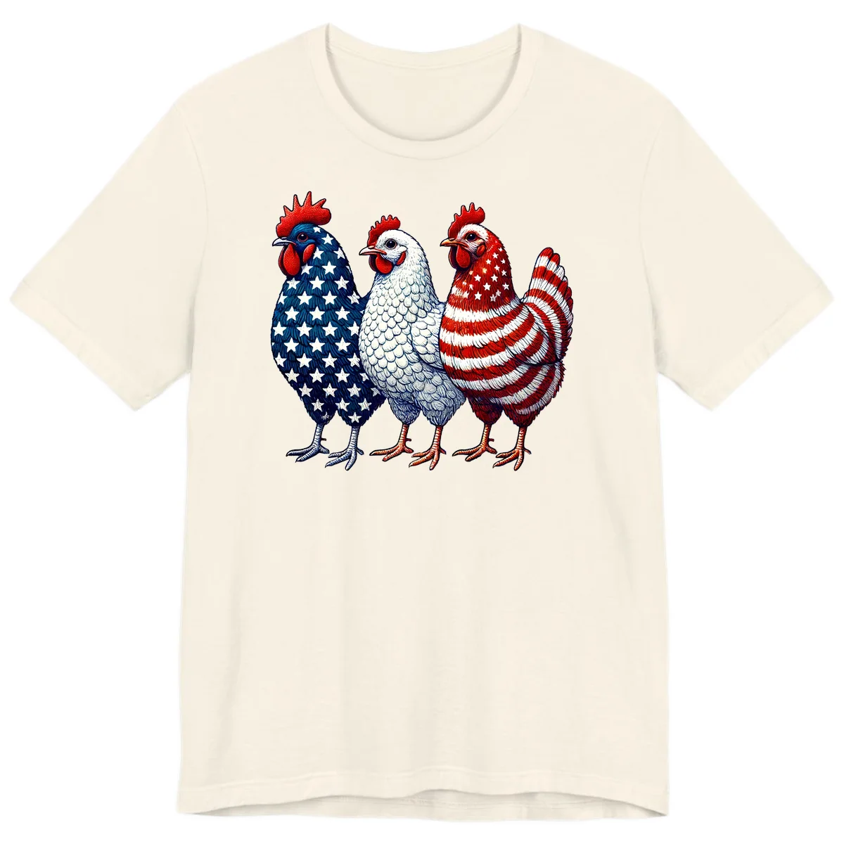 Patriotic Rooster Trio Premium T-Shirt in Natural