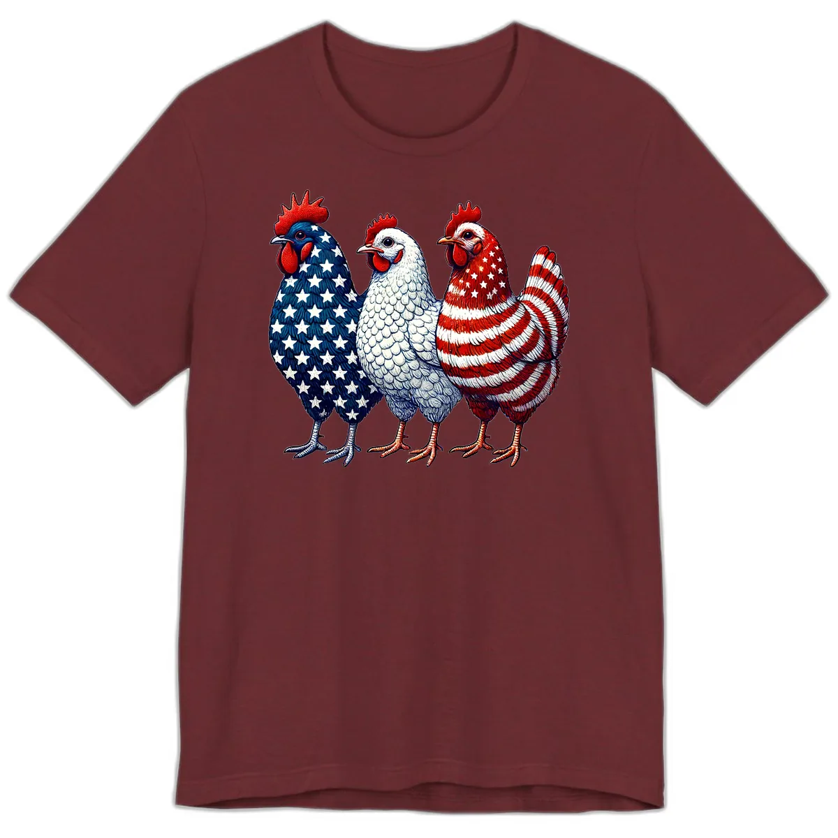 Patriotic Rooster Trio Honoring America's Heritage Premium T-Shirt in Heather Cardinal