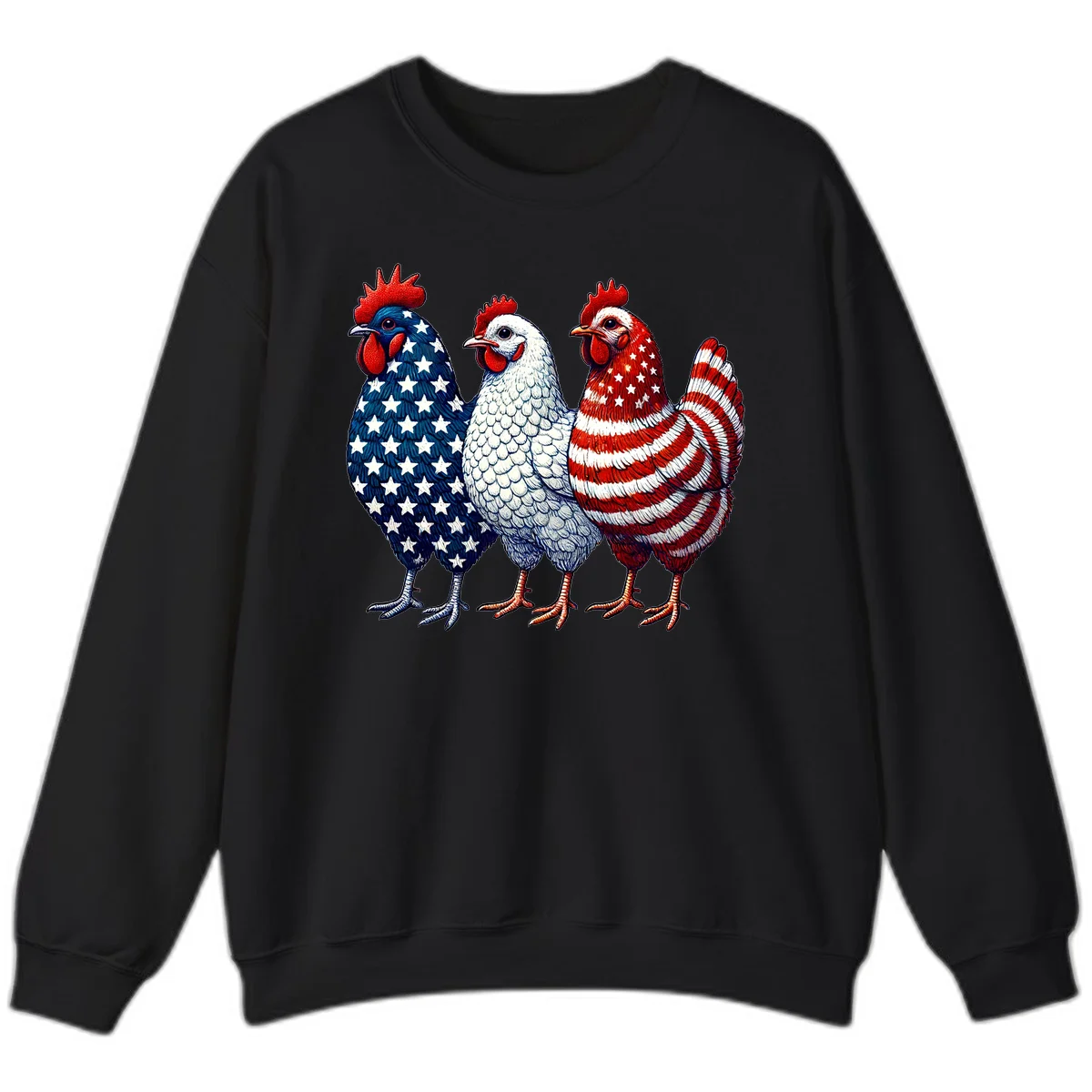 Patriotic Rooster Trio Sweatshirt in Black