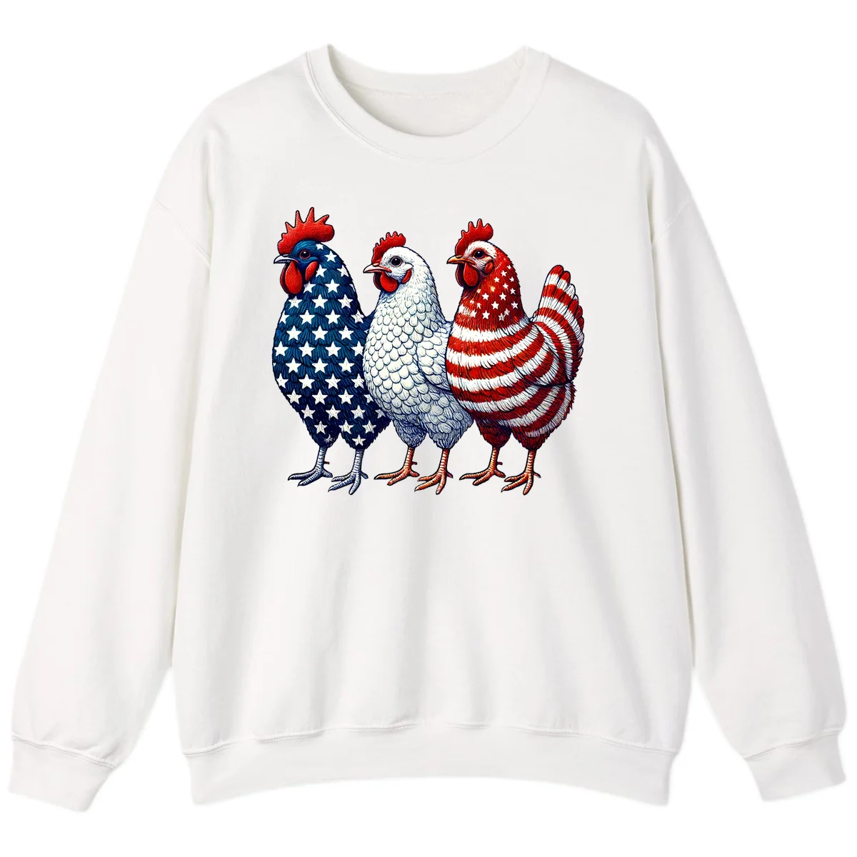 Patriotic Rooster Trio Sweatshirt in White