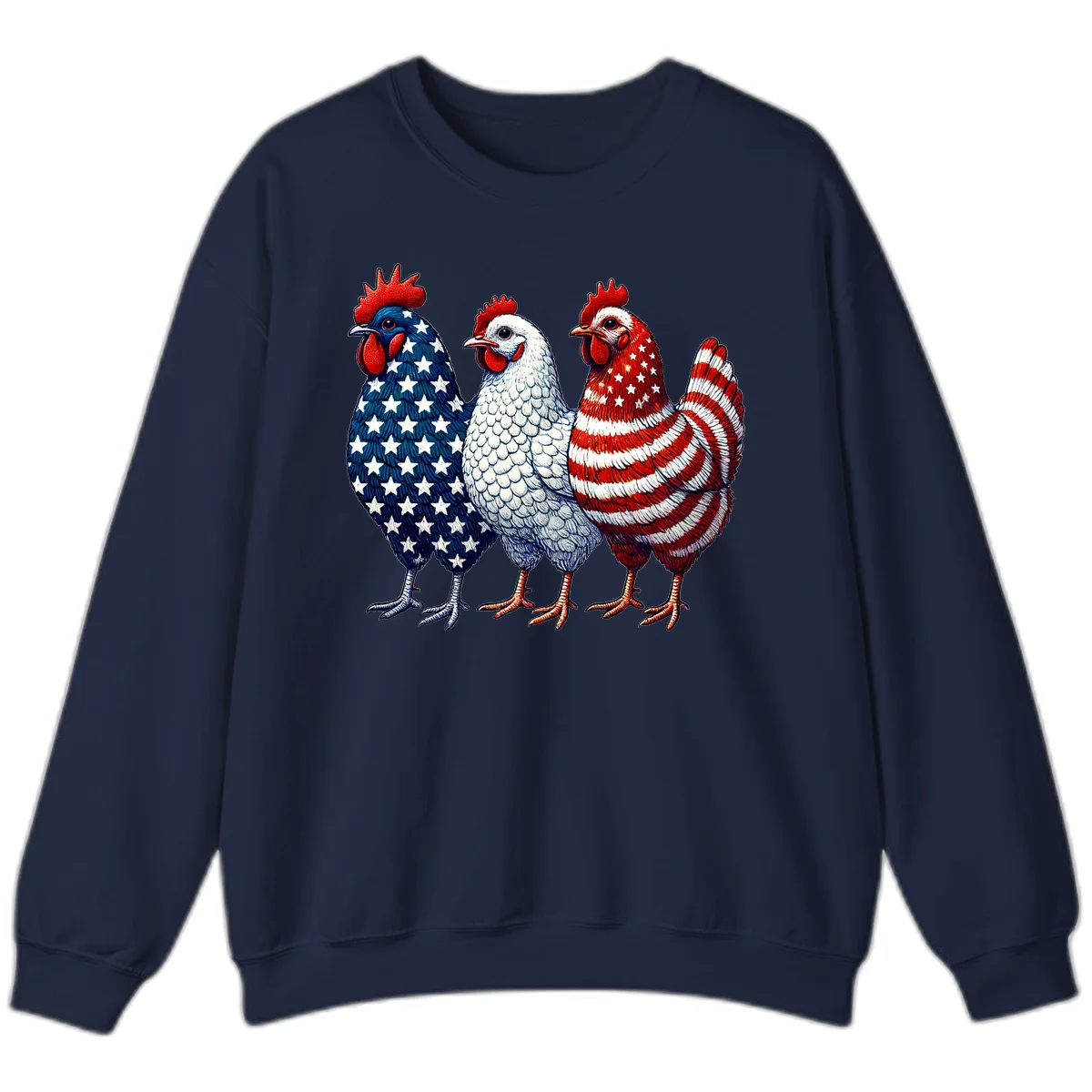 Patriotic Rooster Trio Sweatshirt in Navy