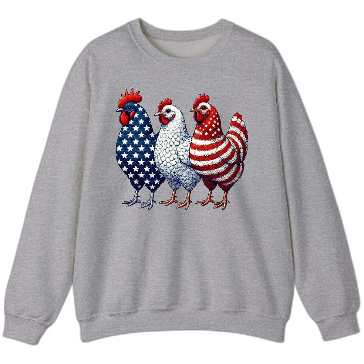 Patriotic Rooster Trio Sweatshirt in Sport Grey