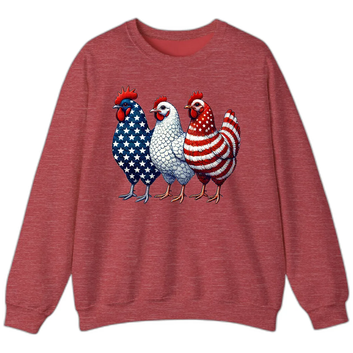 Patriotic Rooster Trio Honoring America's Heritage Sweatshirt in Heather Scarlet Red
