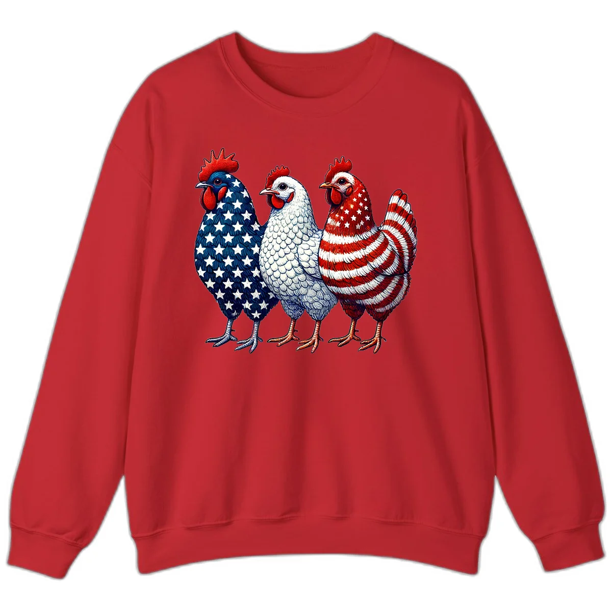 Patriotic Rooster Trio Sweatshirt in Red