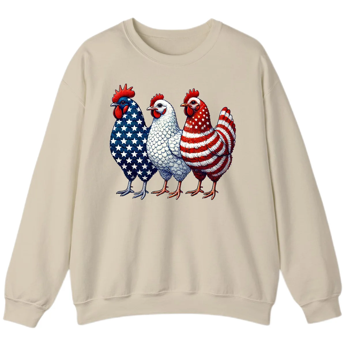 Patriotic Rooster Trio Sweatshirt in Sand