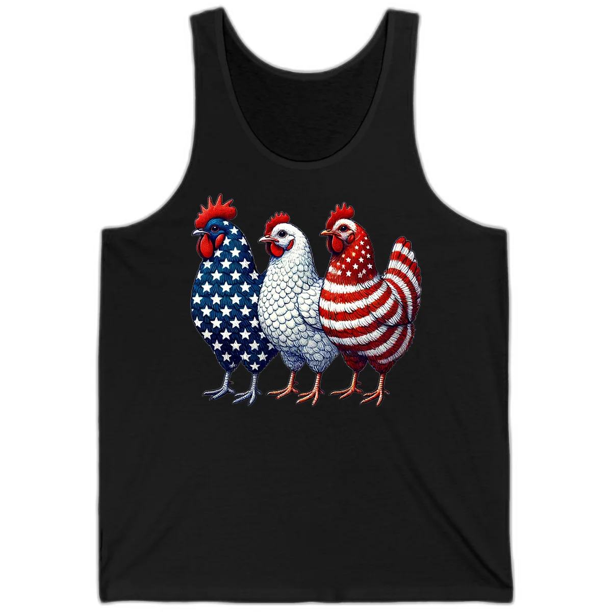 Patriotic Rooster Trio Tank in Black