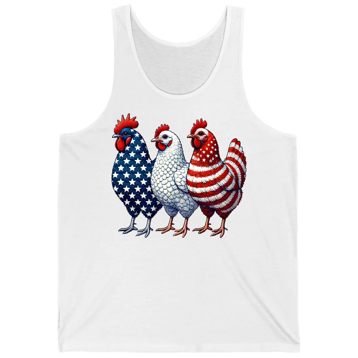 Patriotic Rooster Trio Tank in White