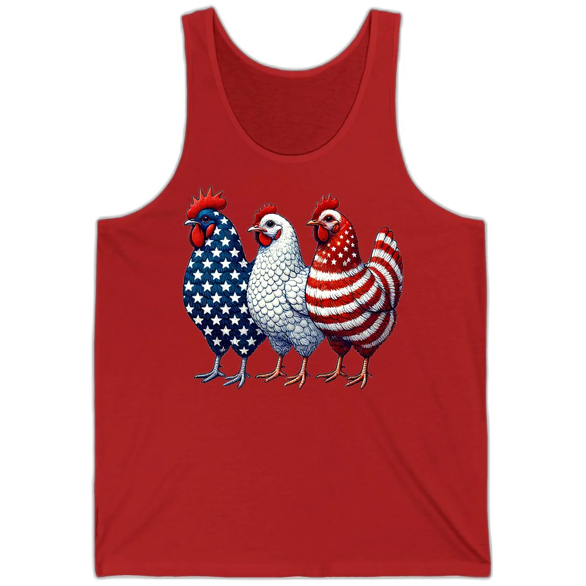Patriotic Rooster Trio Tank in Red