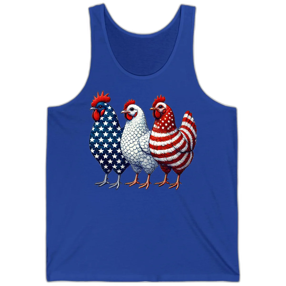Patriotic Rooster Trio Tank in True Royal