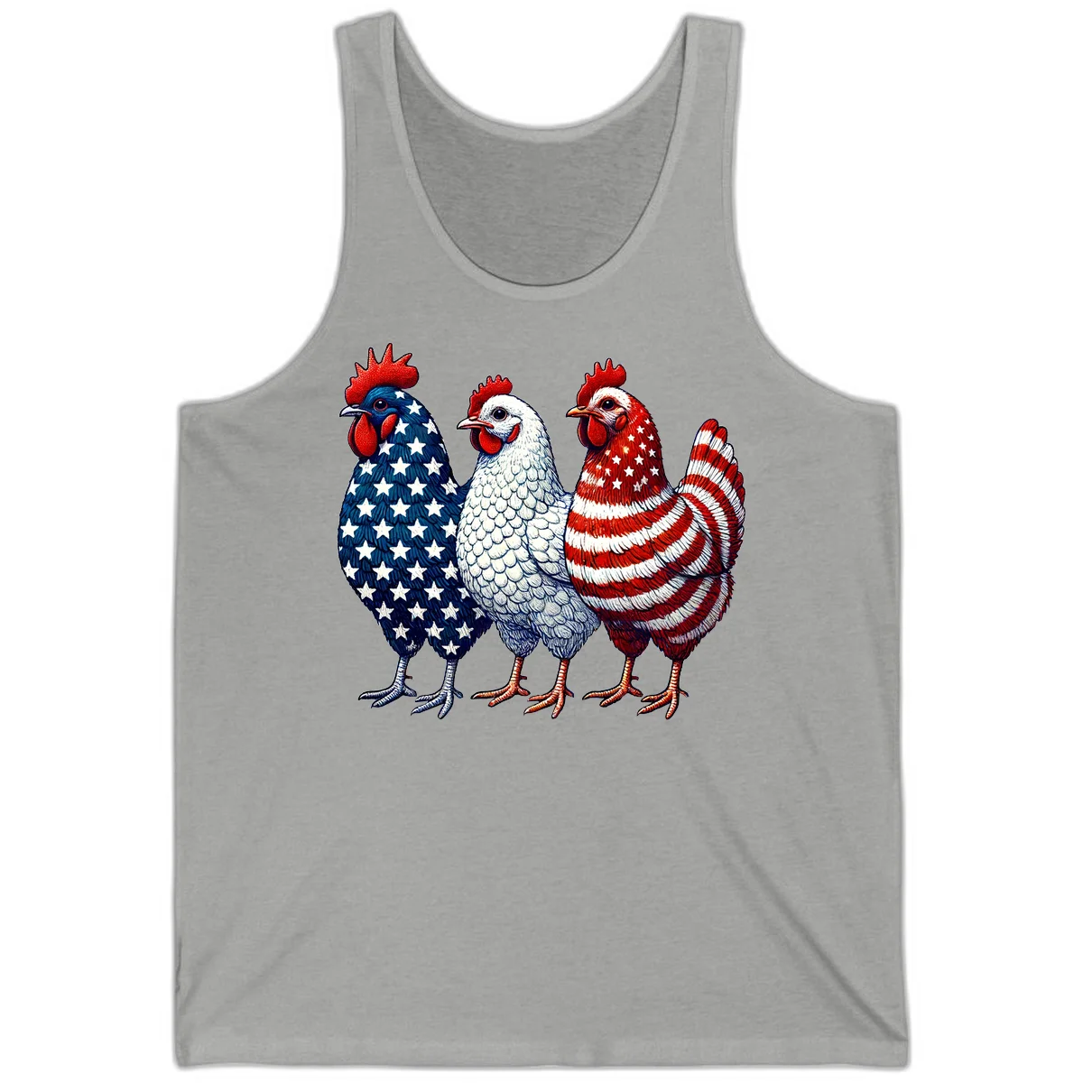 Patriotic Rooster Trio Tank in Athletic Heather