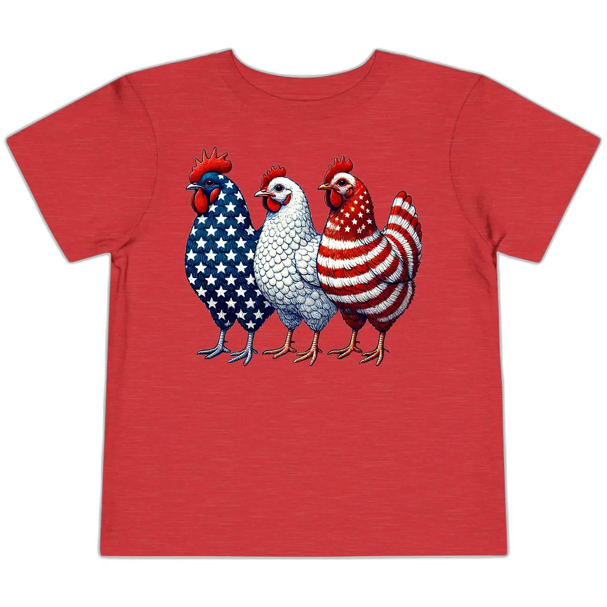 Patriotic Rooster Trio Honoring America's Heritage Toddler T-Shirt in Heather Red