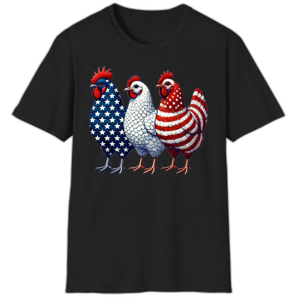 Patriotic Rooster Trio T-Shirt in Black