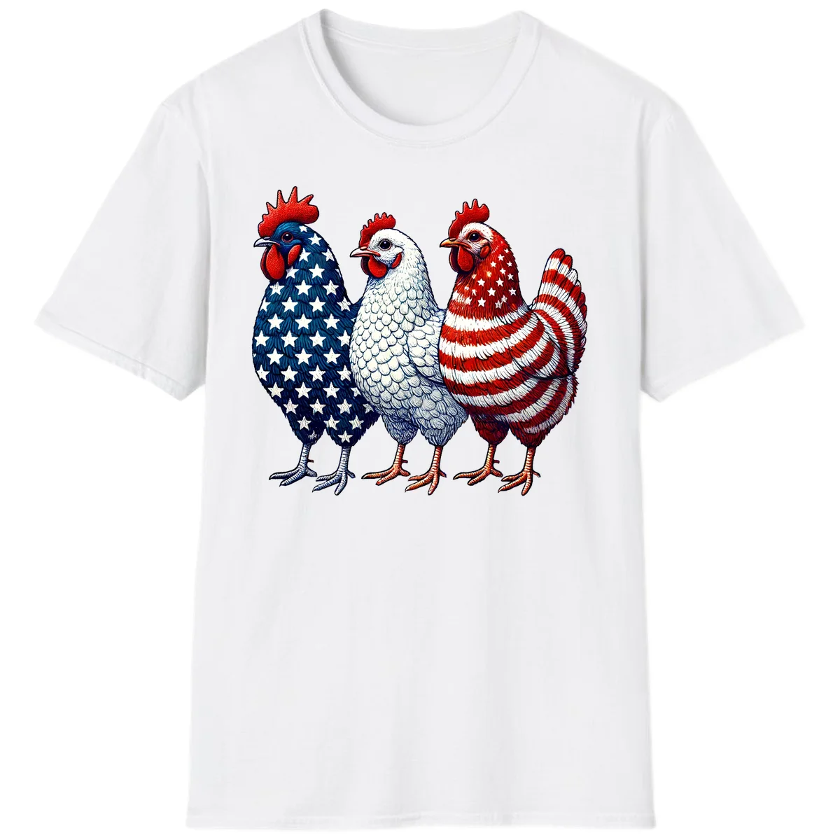 Patriotic Rooster Trio T-Shirt in White