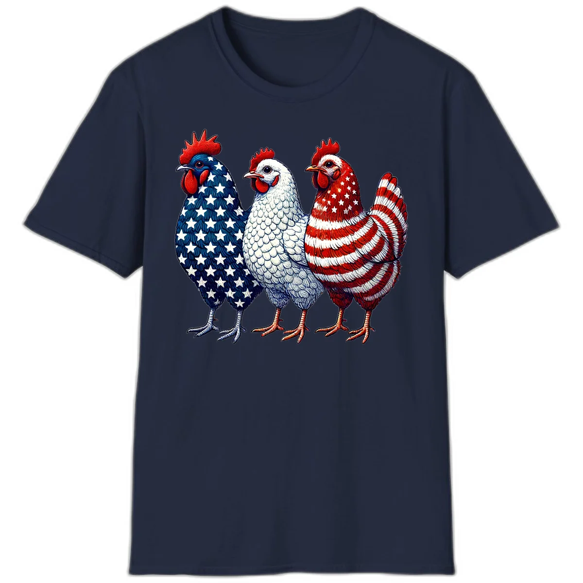 Patriotic Rooster Trio T-Shirt in Navy