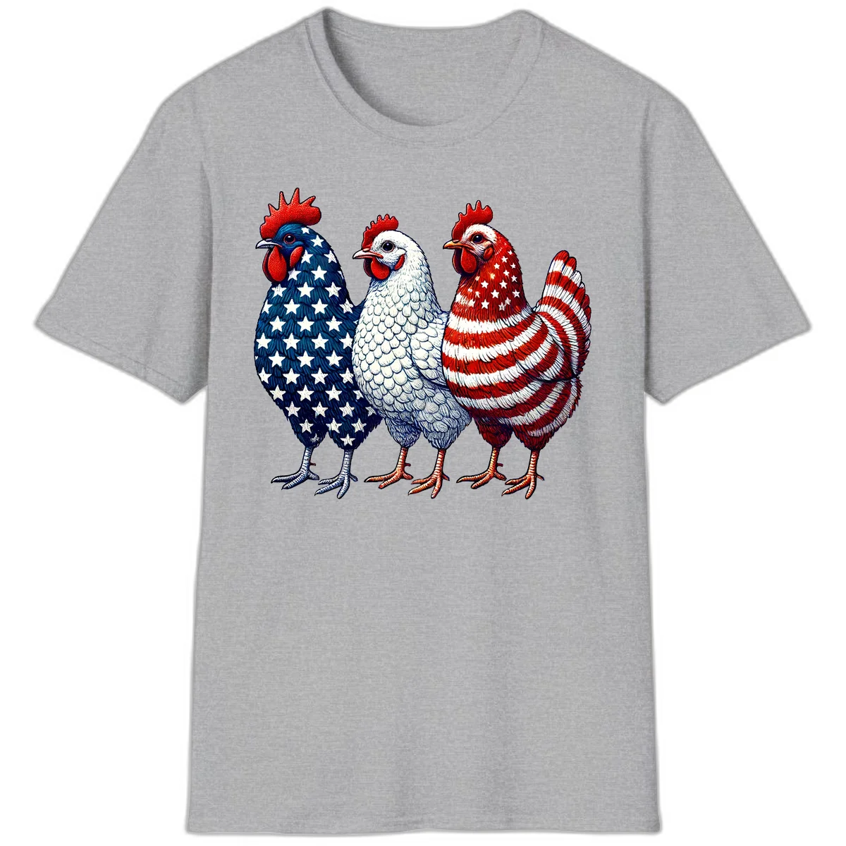 Patriotic Rooster Trio T-Shirt in Sport Grey