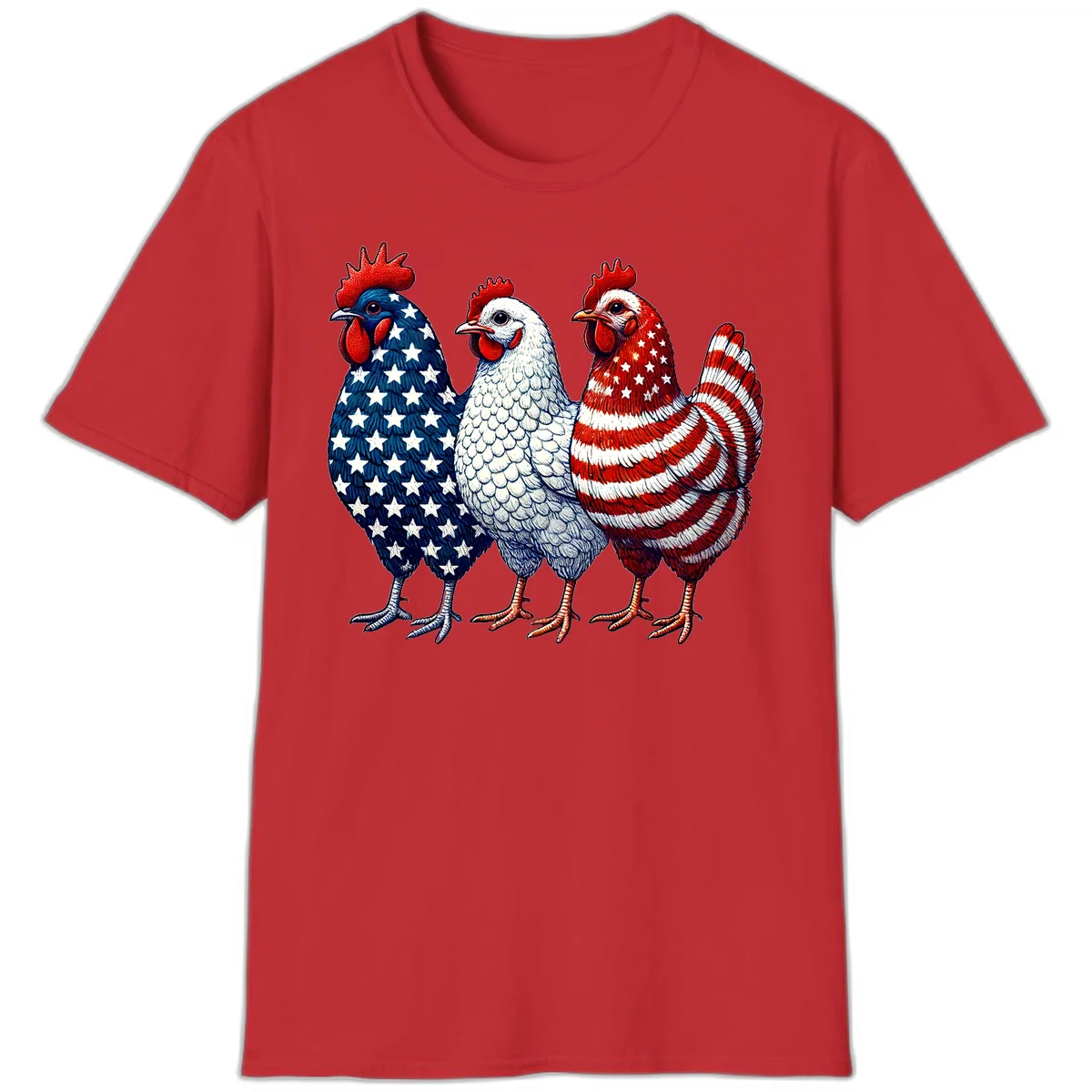 Patriotic Rooster Trio T-Shirt in Red