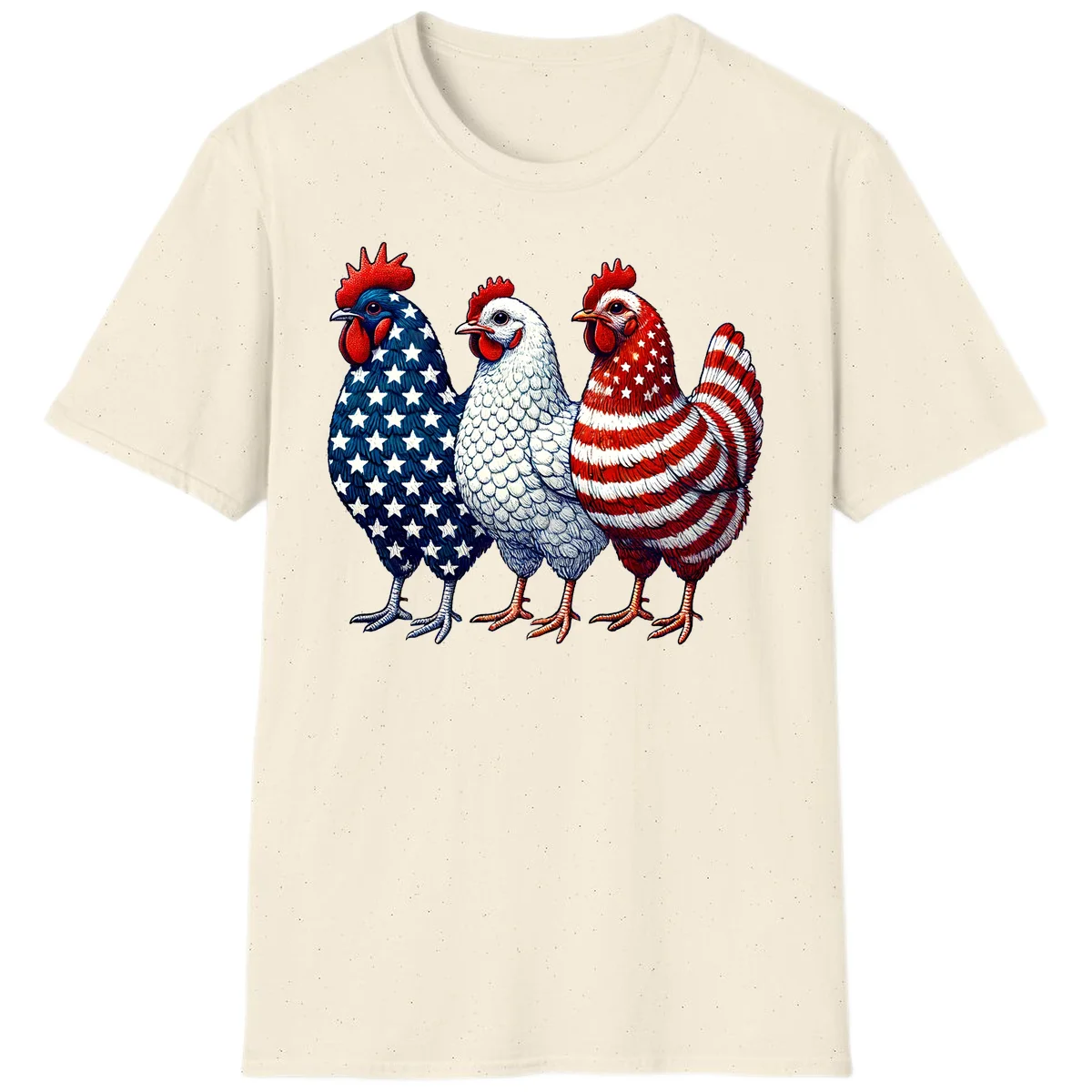 Patriotic Rooster Trio T-Shirt in Natural