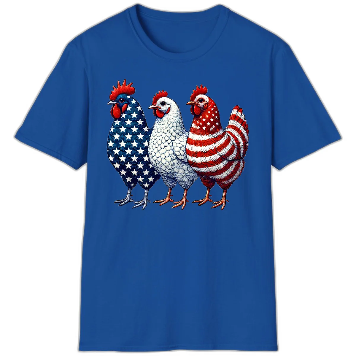 Patriotic Rooster Trio T-Shirt in Royal