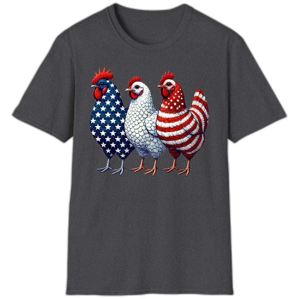 Patriotic Rooster Trio T-Shirt in Dark Heather