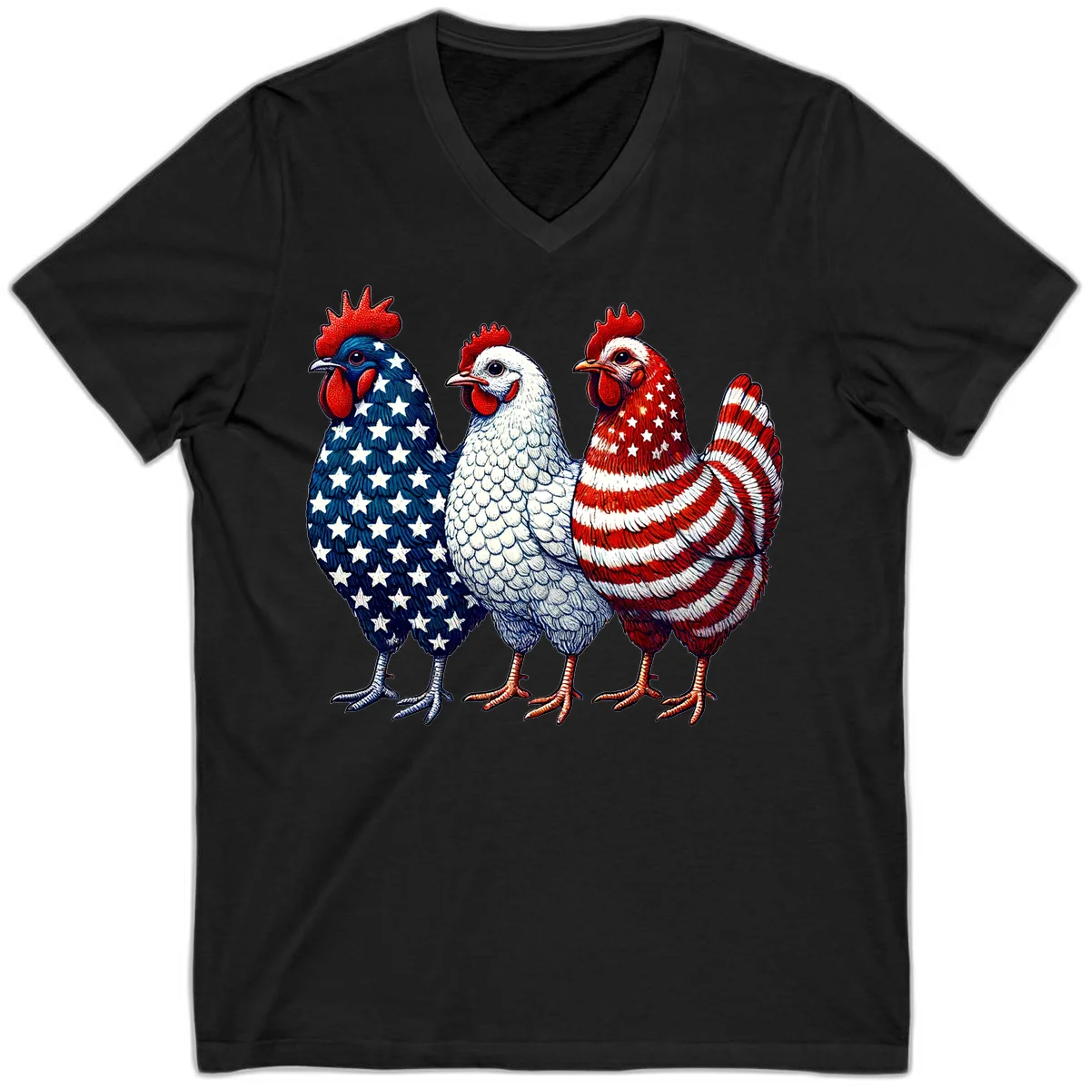 Patriotic Rooster Trio V-Neck in Black