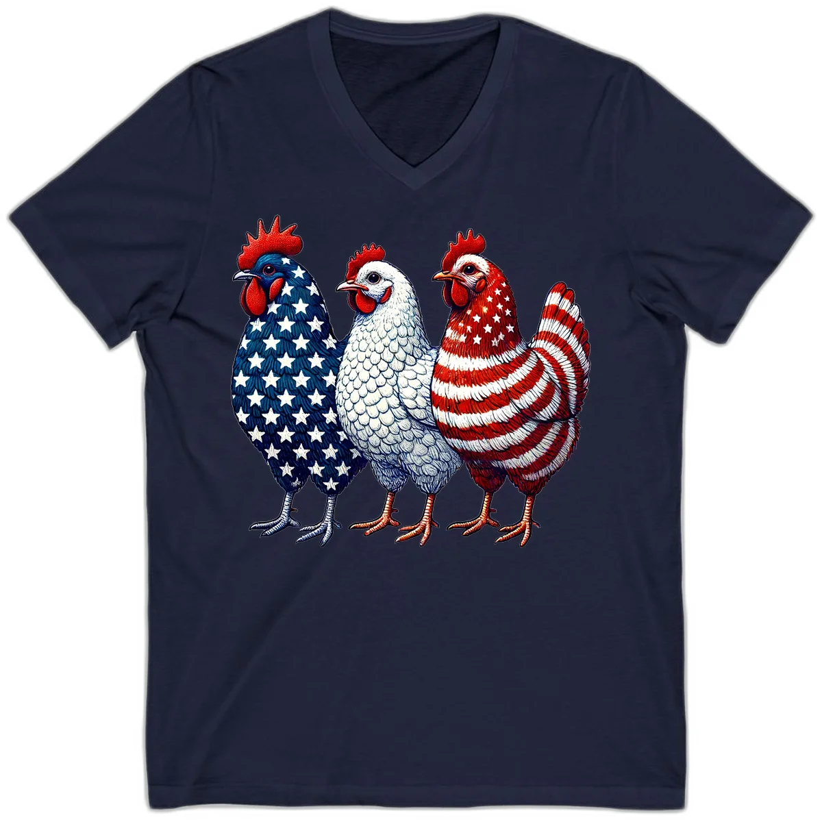 Patriotic Rooster Trio V-Neck in Navy