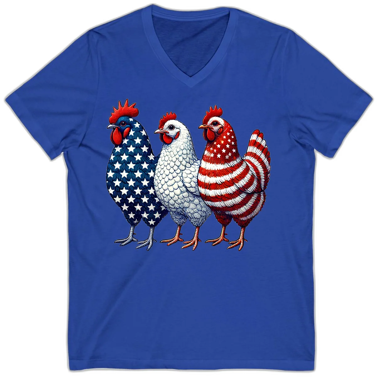 Patriotic Rooster Trio V-Neck in True Royal