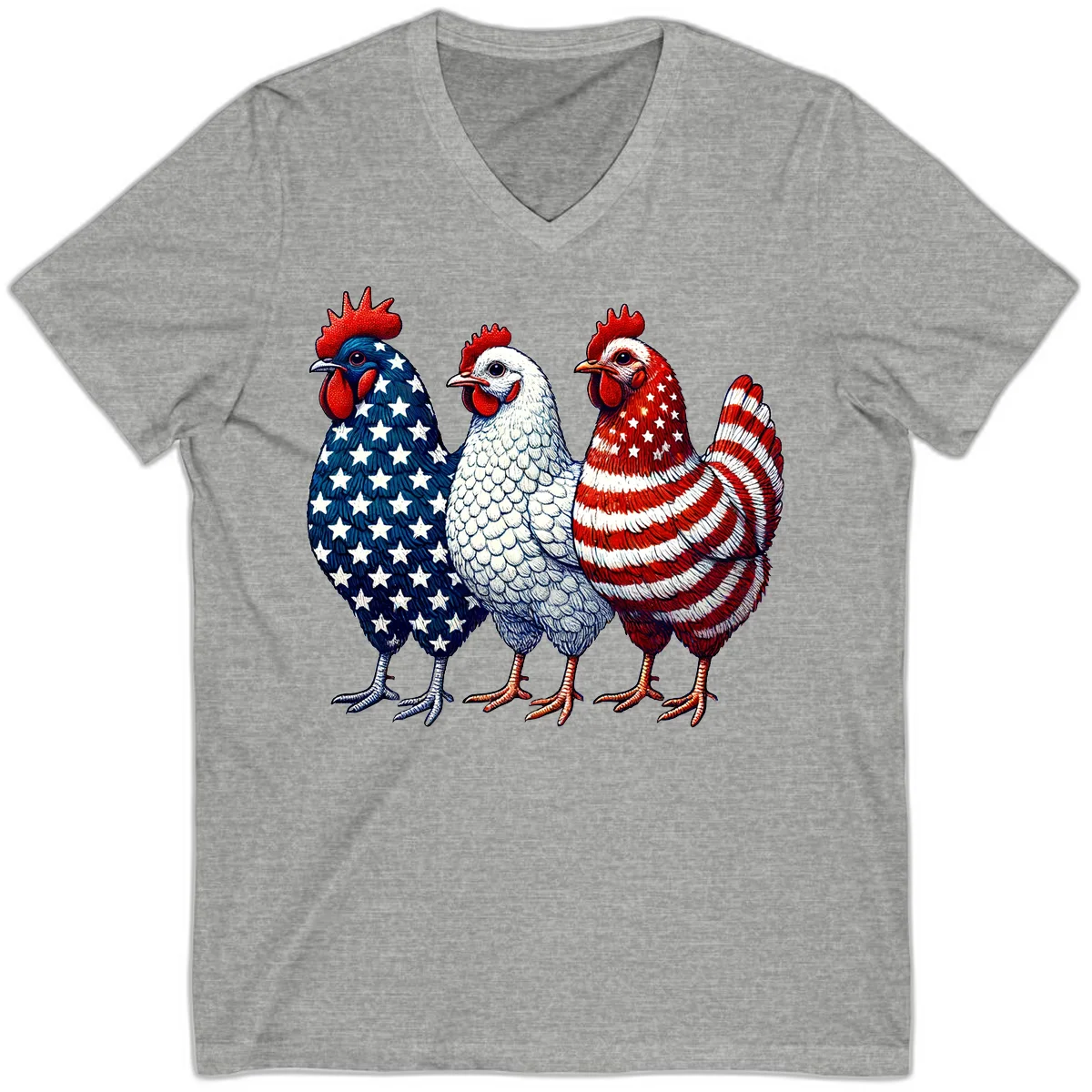 Patriotic Rooster Trio V-Neck in Athletic Heather