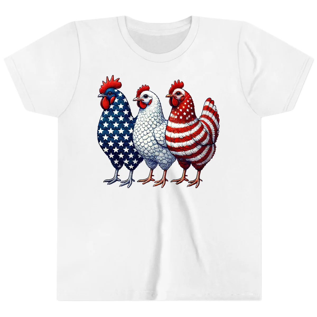 Patriotic Rooster Trio Youth T-Shirt in White
