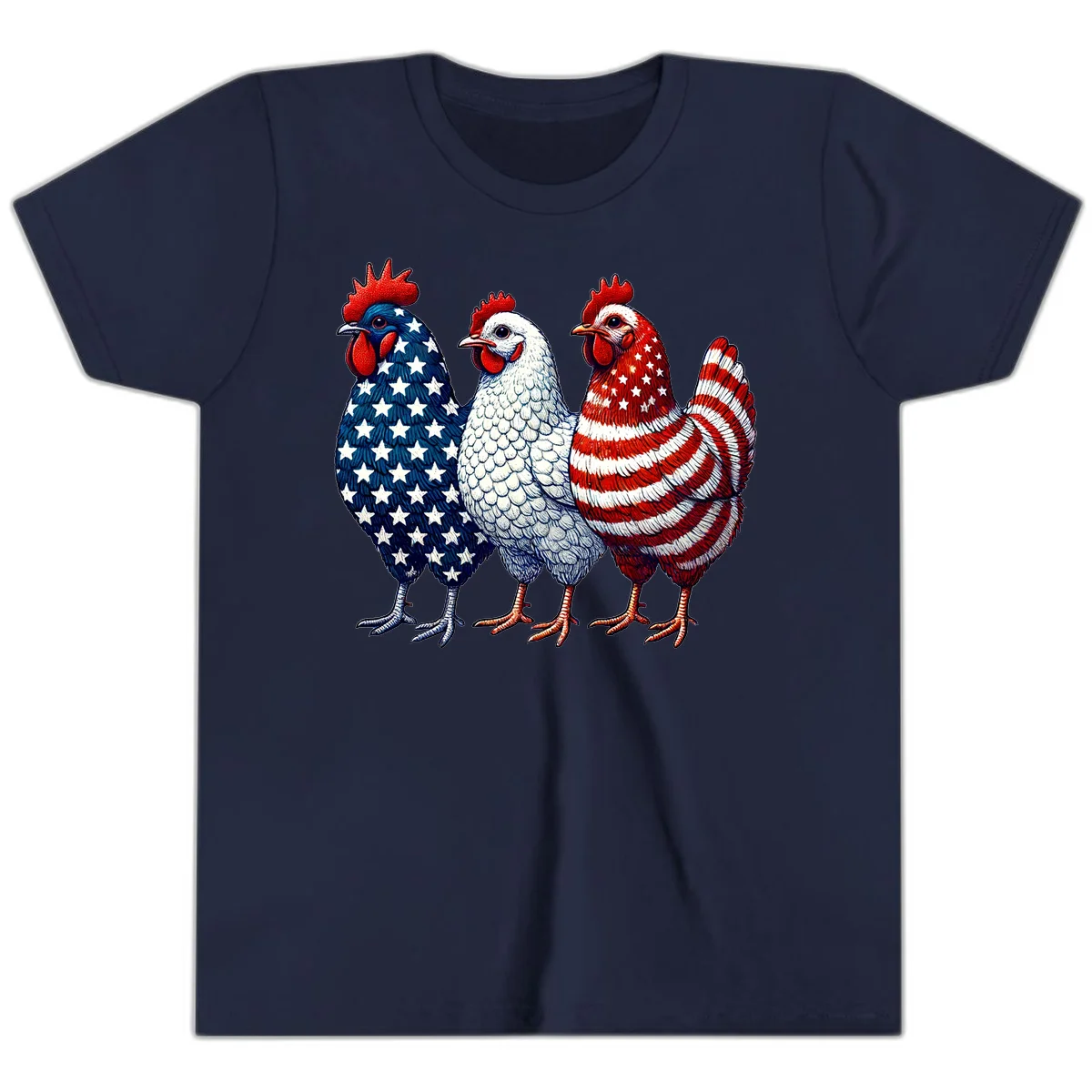 Patriotic Rooster Trio Youth T-Shirt in Navy