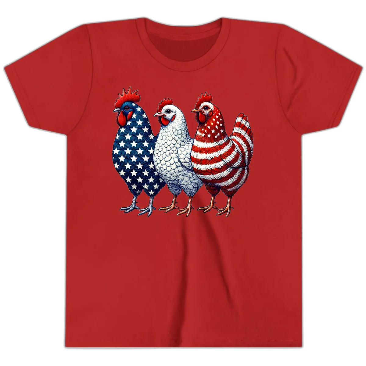 Patriotic Rooster Trio Youth T-Shirt in Red
