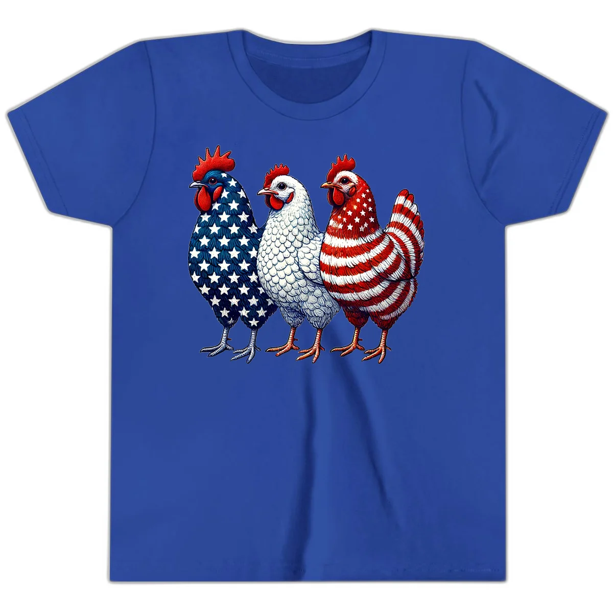 Patriotic Rooster Trio Youth T-Shirt in True Royal