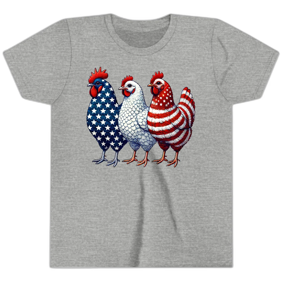 Patriotic Rooster Trio Youth T-Shirt in Athletic Heather