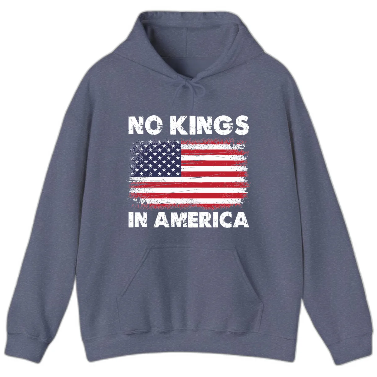 No Kings In America Design Hoodie in Heather Navy