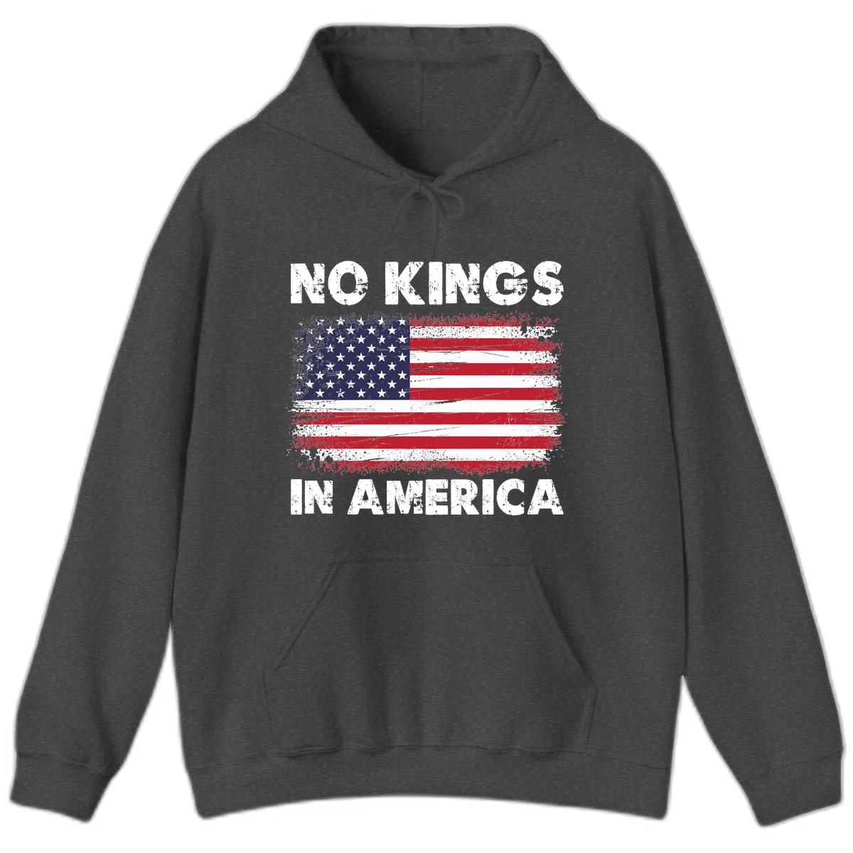 No Kings In America Design Hoodie in Dark Heather