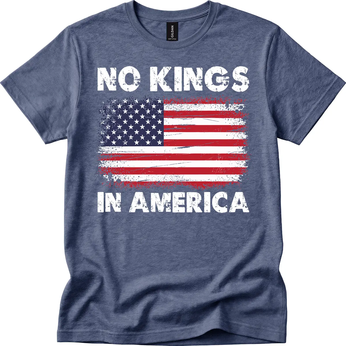 No Kings In America Design T-Shirt in Heather Navy